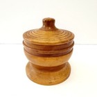 Hand-turned Round Wooden Vanity Jewelry Trinket Box W  Lid Vintage