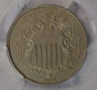 1866 Shield Nickel  With Rays  Pcgs Au55
