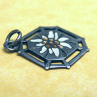 Antique Art Deco Austrian Silver Enamel Edelweiss Charm Engraved