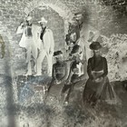 Antique Glass Dry Plate Photo Negative 4x5  Three Couples Stone Building 1890s