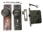 Antique Door Set Victorian   Eastlake Backplate Knob Mortise Lock Key Reclaimed