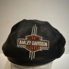 Harley-davidson Leather Hat Newsboy Cabbie Cap Hat Size Xl Black Embroidered
