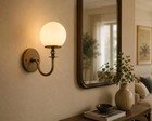 Mid-century Modern Brass Wall Sconce Pair Opaline Glass Globe Vintage Wall Lamps