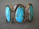 Huge Native American Rich Blue 2  Turquoise Sterling Silver Cuff Bracelet 106g 