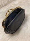 Vintage Small Black Leather Double Entry Coin Wallet Gold Hardware Excellent