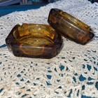 Pair Of Vintage 3 75  Amber Glass Ashtrays