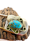 Vintage Southwestern Webbed Turquoise Stone Safety Pin Keychain 2  7g Navajo