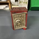 Antique Cast Iron Army Safe Still Bank Red And Silver Made In 1905-1925 Era 