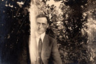 Vintage Photo Old Antique Picture Image Man Suit Coat Tie Plants Light Exposure