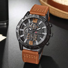 Men s Watch Brown Leather Strap Band Analog Quartz Round Dial Wristwatch Casual