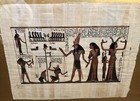 Vintage Signed   Framed Egyptian Osiris Afterlife Judgement Painted Papyrus Art 