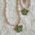 Girl s Beaded Bracelet   Necklace Gift Set With Butterfly Charms Green purple