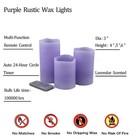 Purple Flameless Candles Set 3- Real Wax Pillar Candles Battery For Color Cha   
