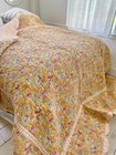 King Size Vintage French Quilt Cotton Floral Art Nouveau Style Scalloped Edge R