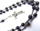 Antique Horn   Black Bakelite Rosary Beads Silver Cross Crucifix Catholic Prayer