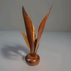 Mid Century Modern Teak Cat Tail Sculpture 14  H Center Piece Marked Ed Mfg