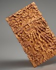 19thc Chinese Carved Sandalwood Visiting Card Case Box Figural Scenes Cantonese
