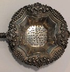 Antique Sterling Silver Tea Strainer Ornate Scroll Wood Handle