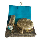  Vtg 1970s Revlon Misty Rose Love Pat Powder Compact   Lipstick In Pouch