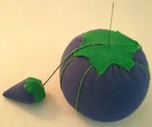 Vintage Blue Tomato Sewing Needle Pin Cushion With Blue Strawberry