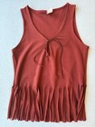 Y2k Vintage Made In Usa French Kiss Brown Fringe V-neck Tank Top With Tie Sz M