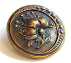 Large Antique Flower Picture Button W  Crescent Border   Almost 1-1 2  37mm