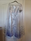 Elsa Frozen Girls Costume Dress White blue Long Sleeve Cape Glitter 12-13