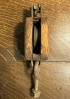 Antique Industrial Rustic Farm Single Wood Block Pulley Functional Primitive