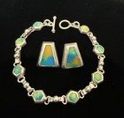 Sterling Silver Earrings Bracelet Set Mexico 925 Green Blue Yellow Gem Calcite 