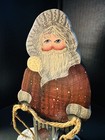 Primitive Christmas Folk Art Painted Wood Old World Santa W  Sled Shelf Sitter
