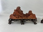 Set Of 3 Vtg Hand Carved Chinese Soapstone Mountain Village Landscape Sculpture