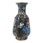 Antique Chinese Brass Cloisonn   Vase Black Enamel Floral Design