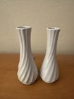 Vintage 2 White Porcelain Bud Vases Features Decorative 3d Pink Rose Flowers 