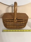 Childrens Small Wicker Woven Picnic Basket Vintage Antique
