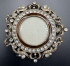 Round Photo Frame Bejeweled Rhinestone Brass Filigree Ornate Picture Frame 3 5   