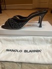  Manolo Blahnik Ctailo Slides Mules Sandals Heels Black silver  Size 8 Pre-owned