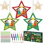 Christmas Wooden Star Craft Kit - 40 Stars With Gem Stickers And Twine
