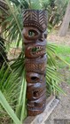 Hawaiian Style Tiki Totem Wooden Mask Hand Carved Extra Wide Tropical Bar Patio