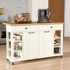 Rolling Kitchen Island Dining Cart Storage Shelf Spacious Drawers Trash Cabinet