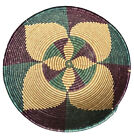 Kenya African Basket Hand Woven Hand Dyed Purple Teal Natural Reeds Grasses Vtg