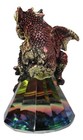 Metallic Red And Gold Dragon Perching On Iridescent Pyramid Glass Small Figurine