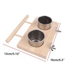 Bird Feeding Dish Cups Wooden Perch Stand Parrot Cage Feeder Water Bowl Hanging
