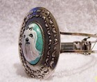 Hand Painted Maltese Painting On Natural Turquoise Stone Silver   Bracelet 