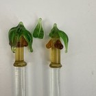 Set Of 2 Vintage Palm Tree Glass Stir Sticks Swizzle Barware 8   