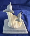 Sculpture  2 Dolphins Leaping Over Wave  Cultured Coral  Coralei  Vintage 20th C