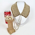 Vintage Faux Collar Necklace Victorian Style Gold Macrame Crochet Glass Pearl