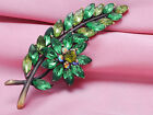 Vintage Inspired Crystal Rhinestone Holiday Christmas Holly Leaf Tree Pin Brooch