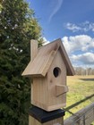 Handmade Cedar Birdhouse W  Chimney Rustic Outdoor Wren Chickadee Nest Box
