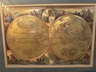Vintage Bombay Company Double Hemisphere World Map Framed Large Wall Art