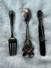 Set Of Three Sterling Silver Spoon  Fork  Knife Pin Set